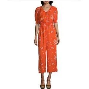 ANA Women’s Vibrant Orange Floral Elbow Jumpsuit Romper